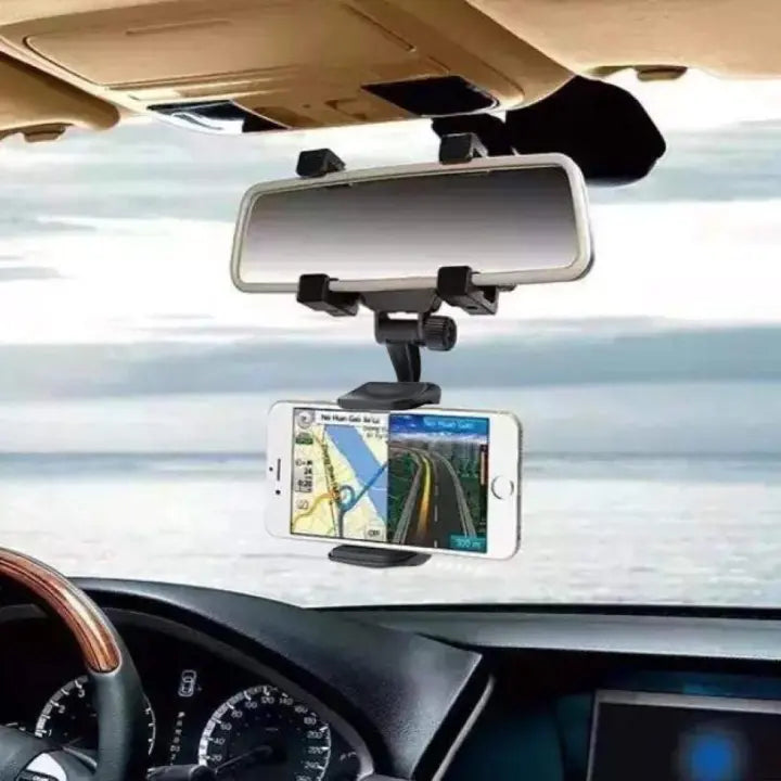 Universal Rearview Mirror 360 Degrees Rotating Car Smart Phone Holder