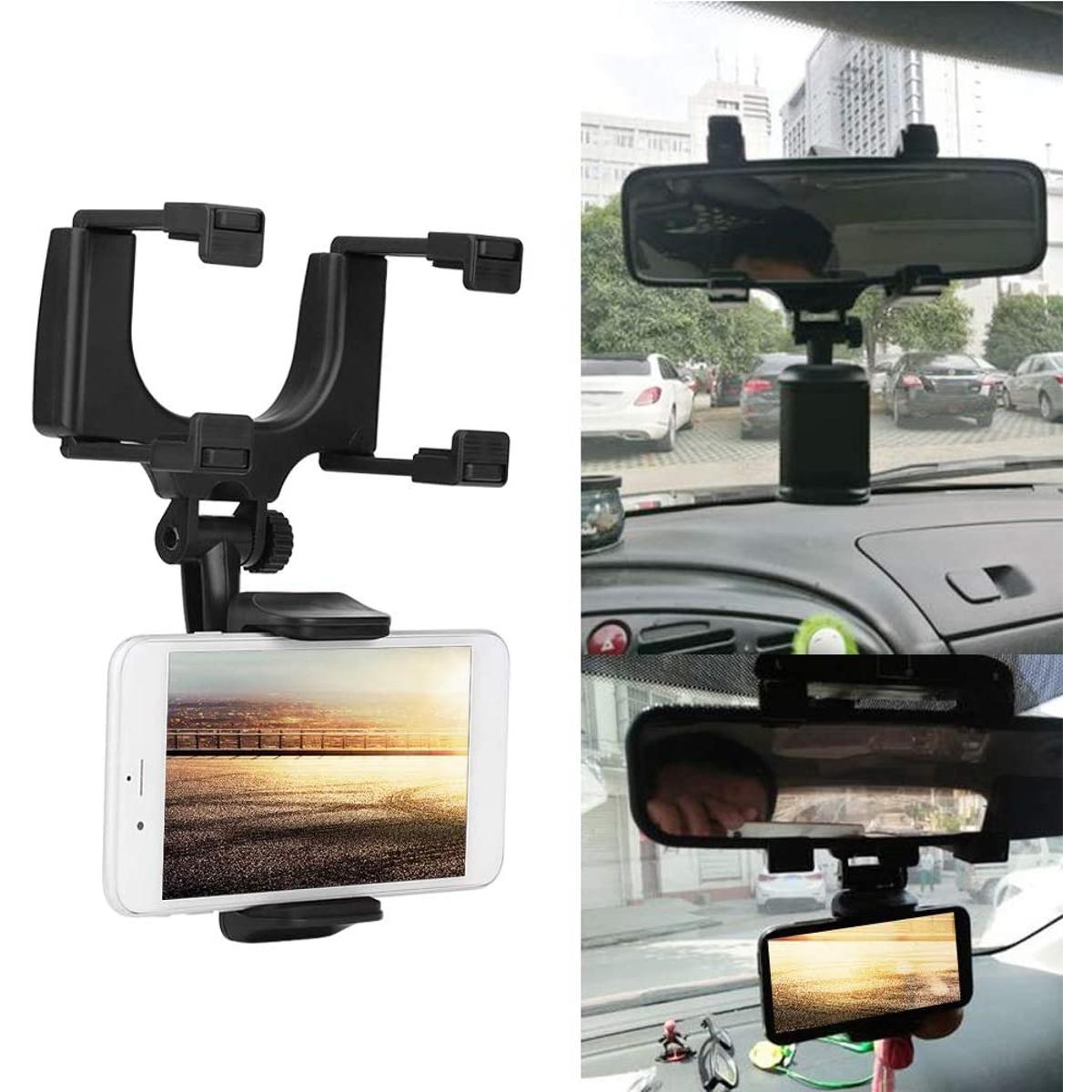 Universal Rearview Mirror 360 Degrees Rotating Car Smart Phone Holder
