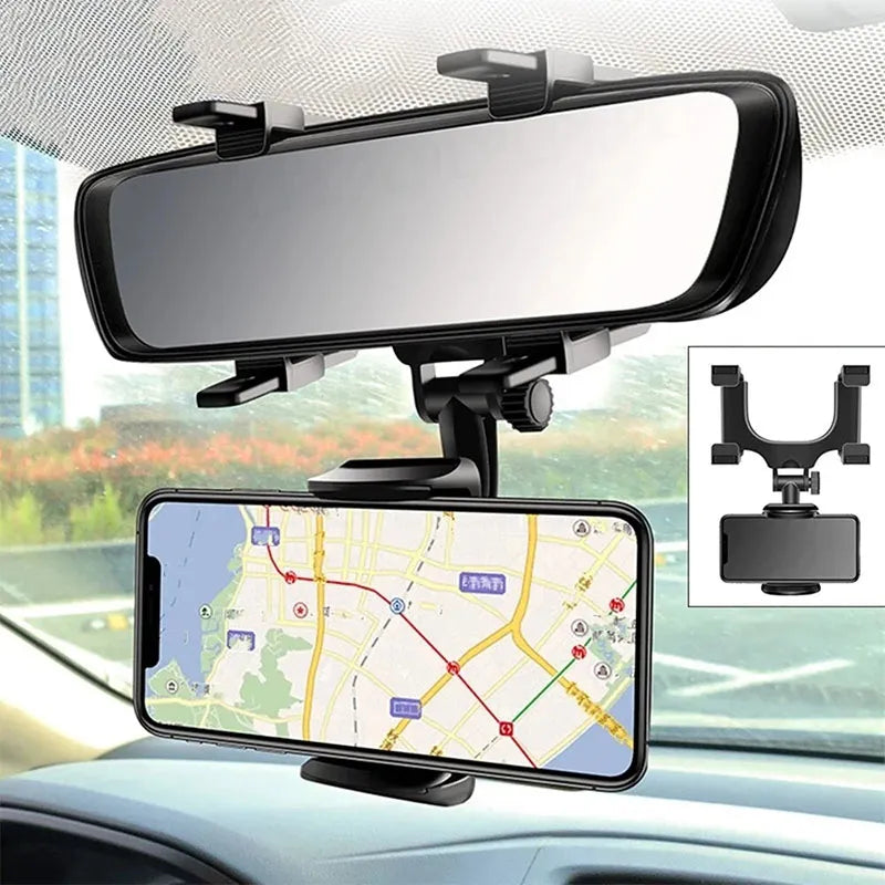Universal Rearview Mirror 360 Degrees Rotating Car Smart Phone Holder