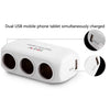 3 Way Universal Car Cigarette Lighter Socket Splitter LED Dual USB Charger Power Adapter White